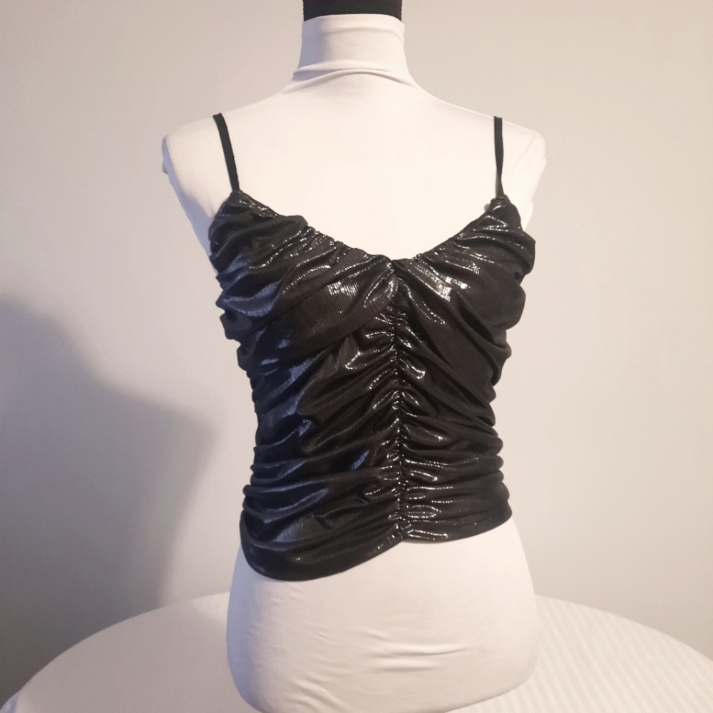 Zara Shiny Metallic Ruched Top Size Med